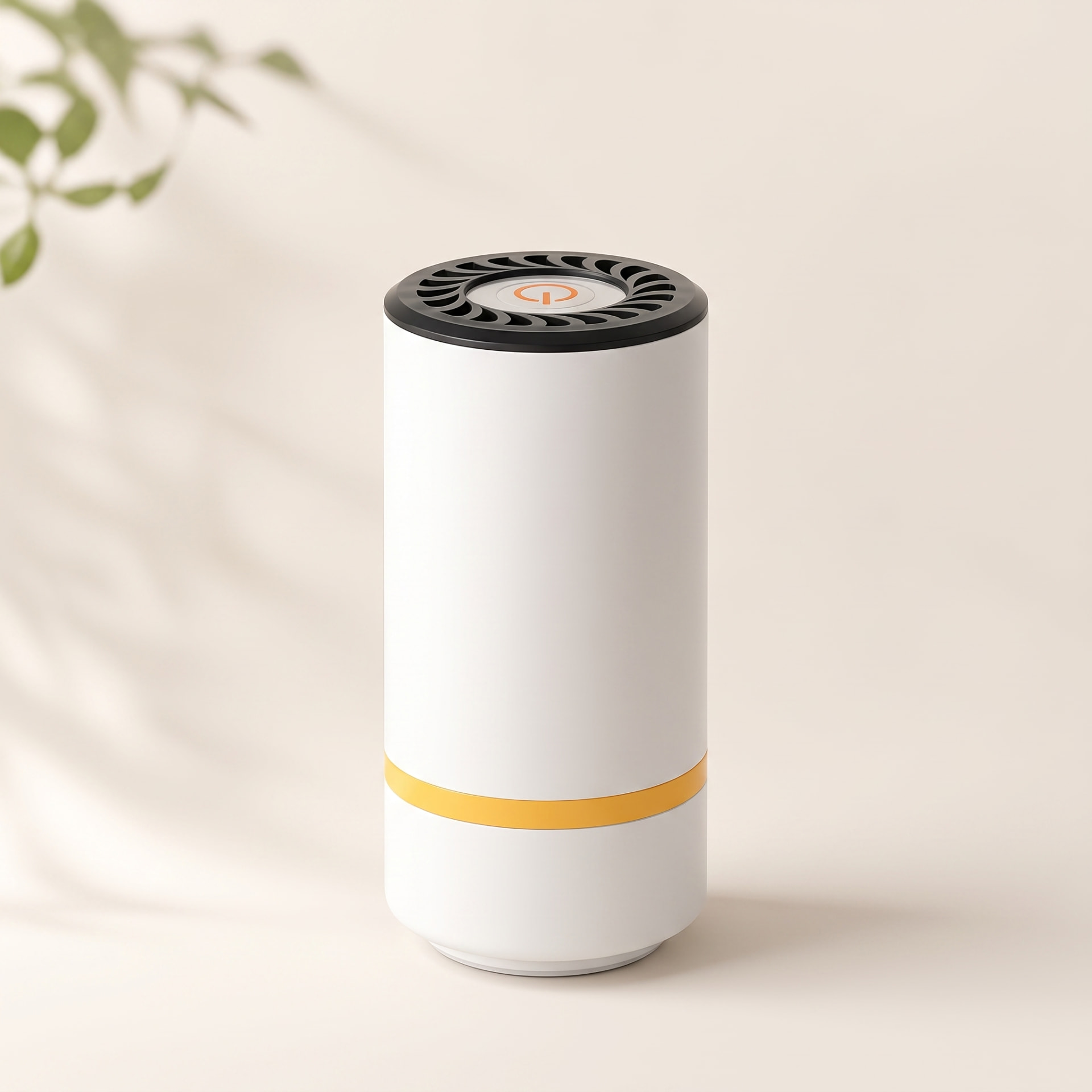 DuraFrais portable vacuum sealer, white cylindrical body 11 cm tall with black vented cap and orange power button